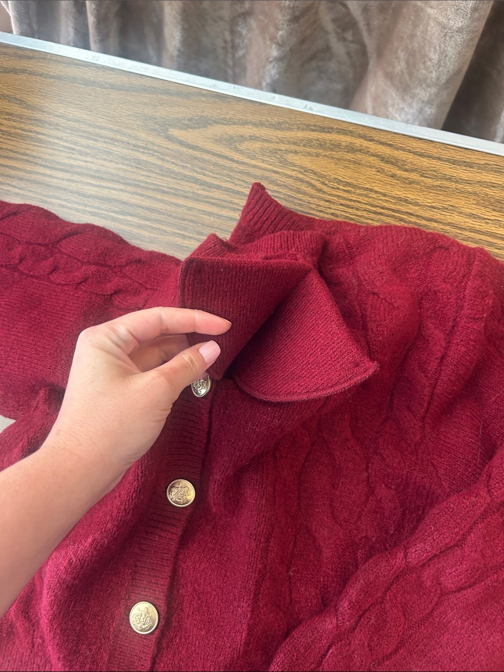 J. Crew Cable Knit Button-Up Cardigan in Wine - Picture 4 of 6